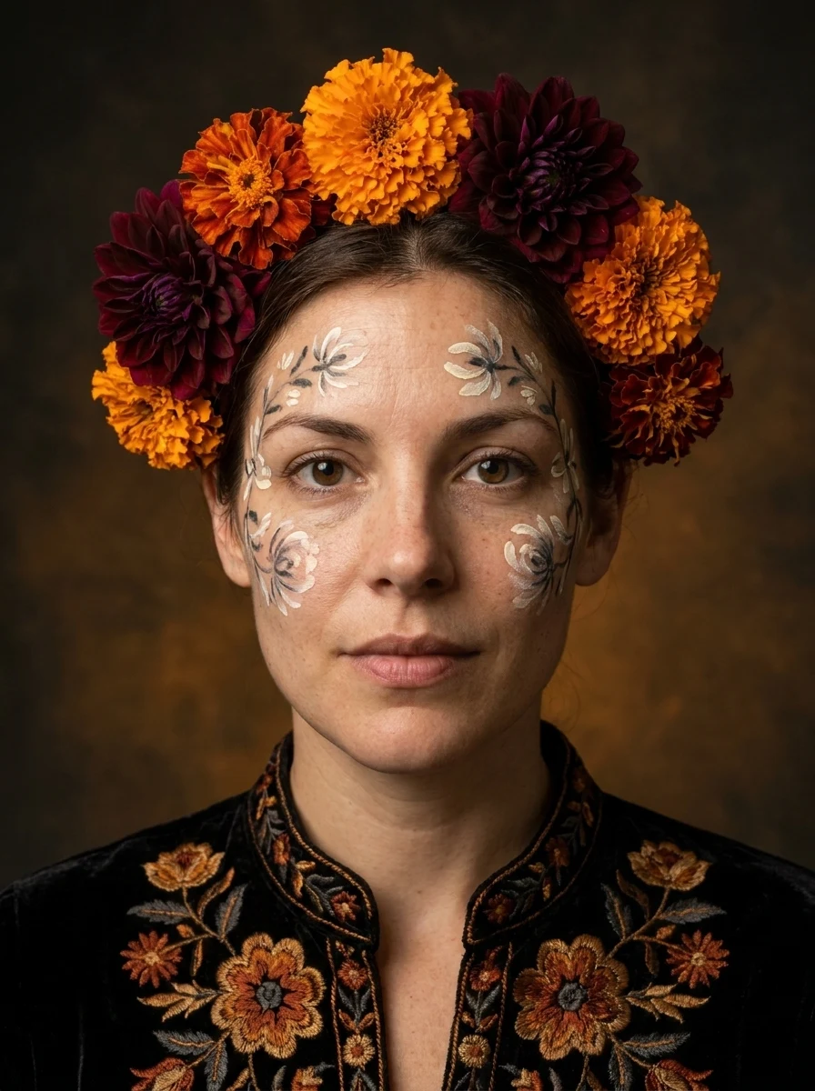 Catrina portrait generated from the example input using this tool — Floral Crown Portrait