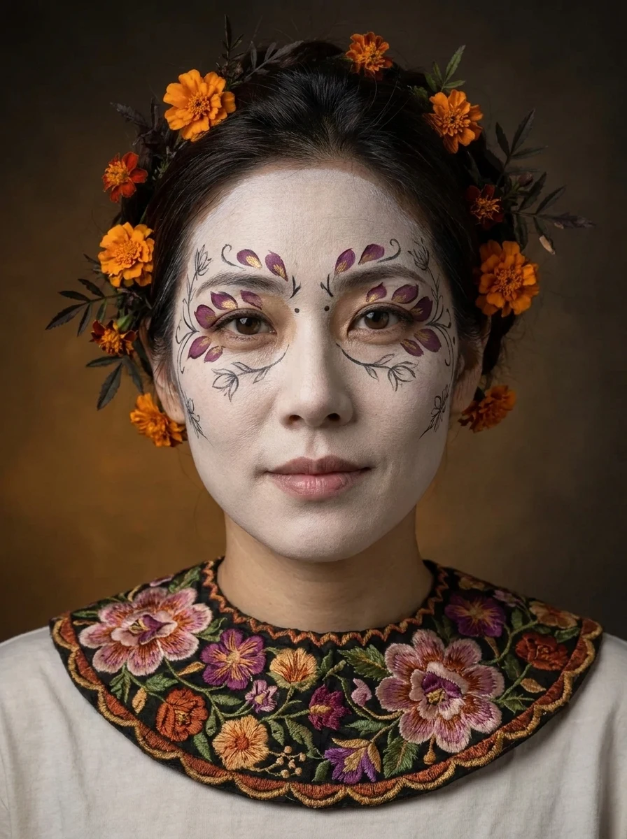 使用本工具和示例输入照实际生成的 Catrina 亡灵节写真